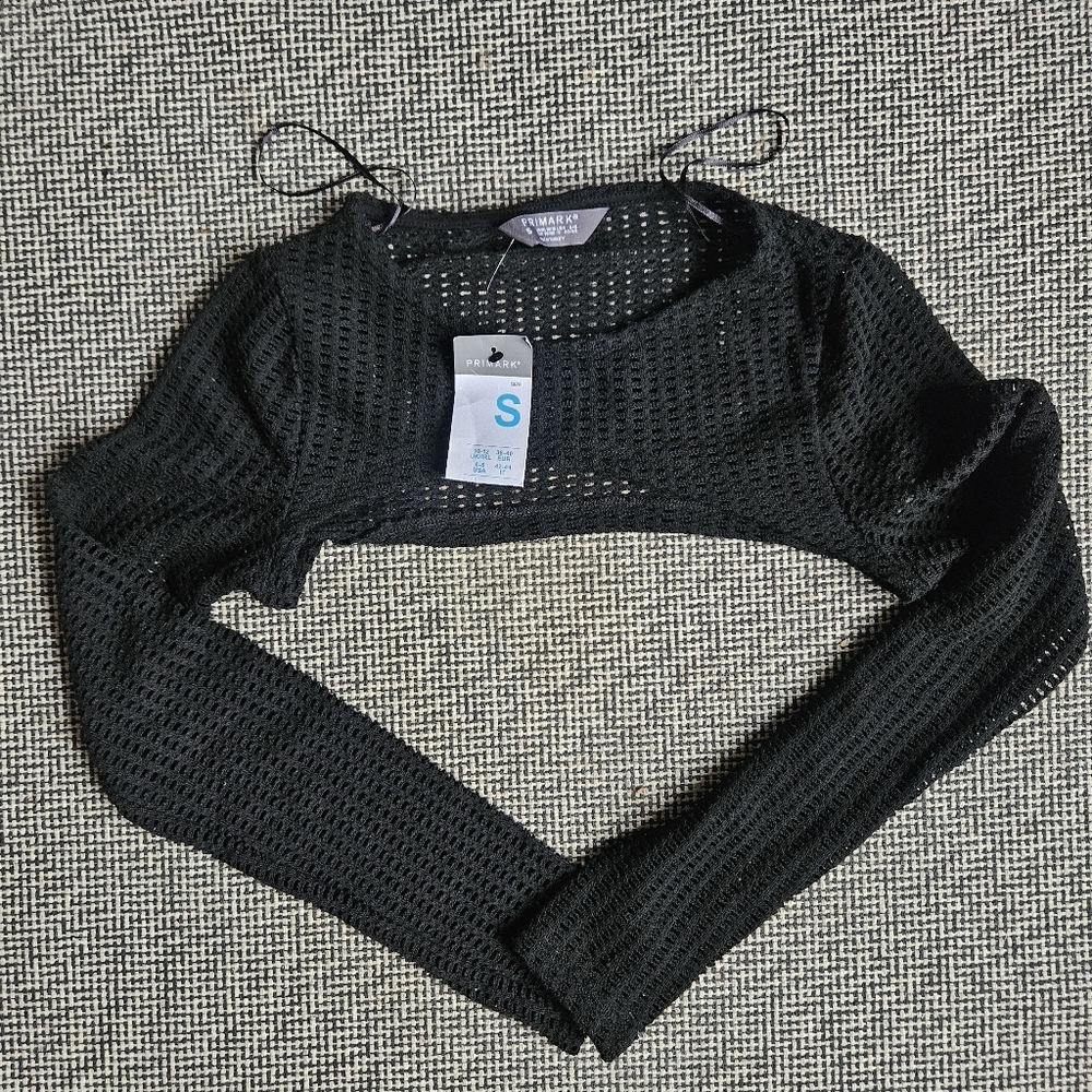 Black Mesh Long-Sleeve Top